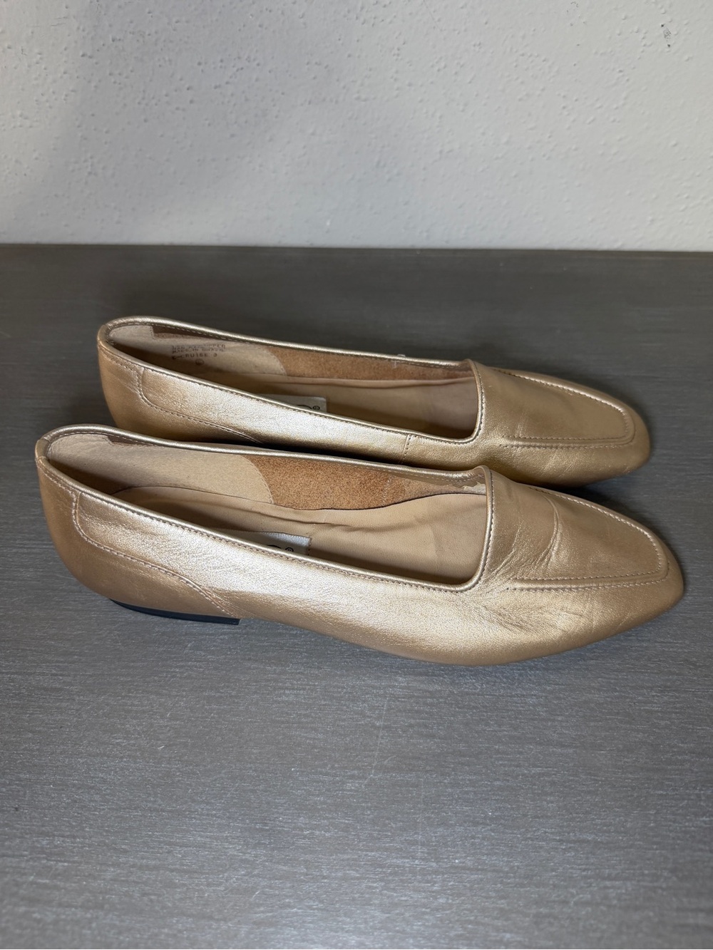 Vintage Calico Gold Metallic Leather Loafers Ballet Flats Size 7.5M Made Brazil